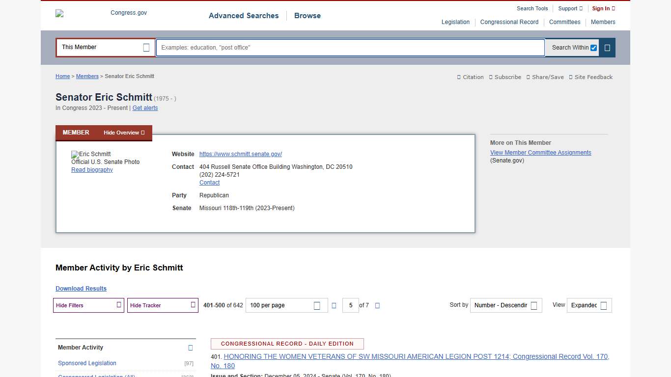 Eric Schmitt Congress.gov Library of Congress
